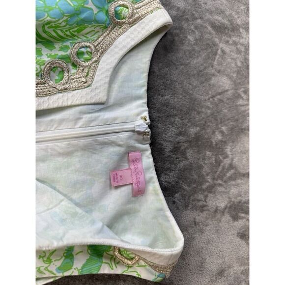 Lilly Pulitzer - Green White Jungle Print "Janice" Shift Dress Embroidery sz 00 - Picture 11 of 15